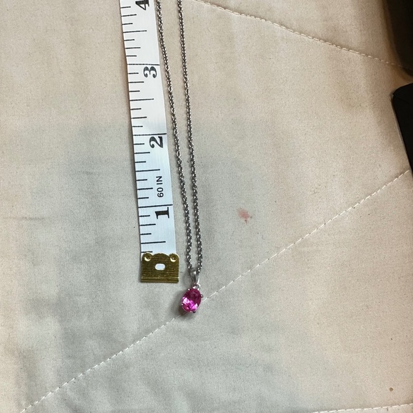 925 Sterling Silver Oval Pink Sapphire Solitaire Pendant on Chain - NWOT - Picture 4 of 15